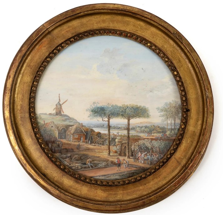 Gouache Paysage au moulin d'Elisabeth de France