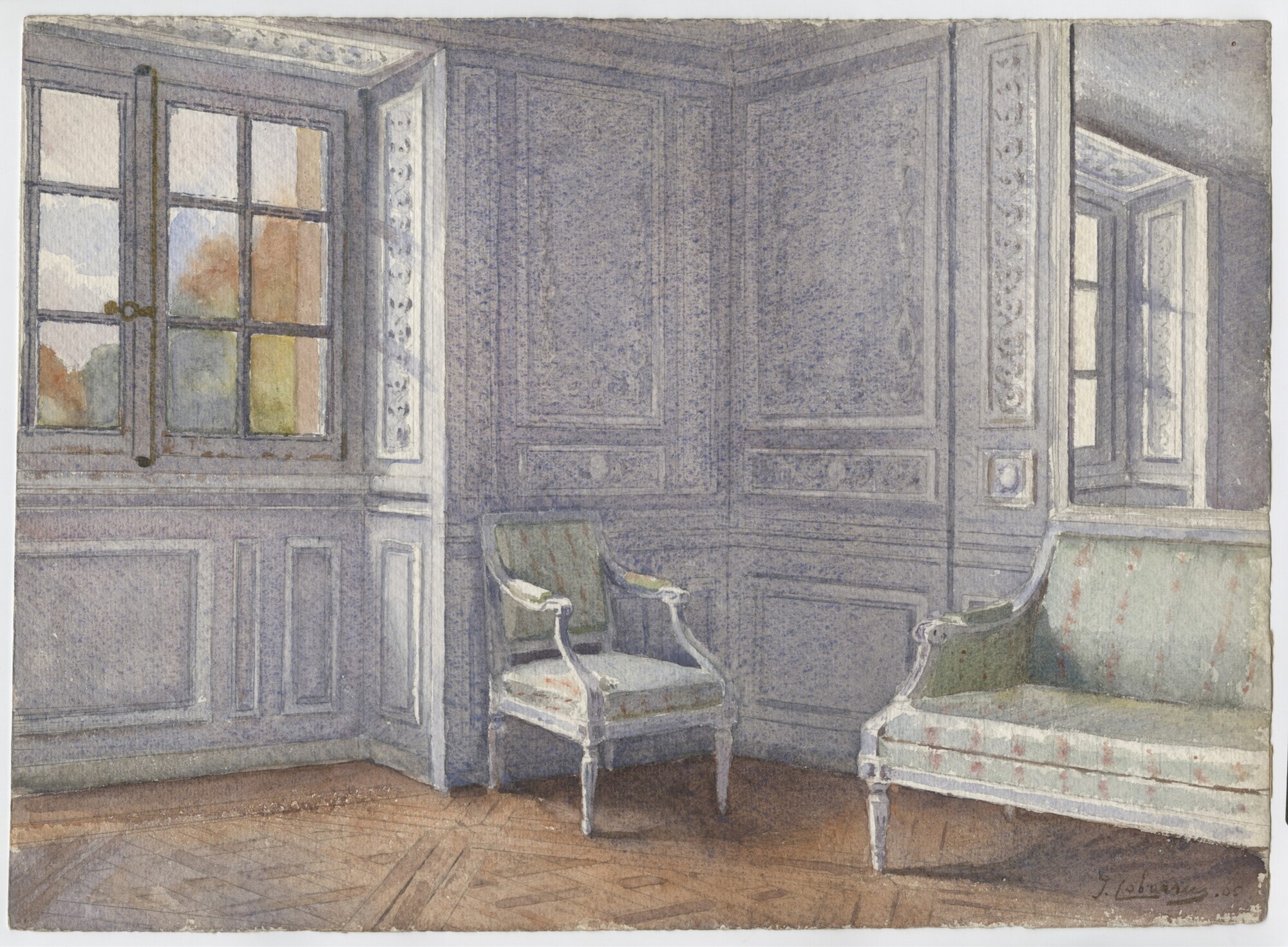 Trois vues aquarellées d'intérieurs versaillais par Jenika Cabarrus